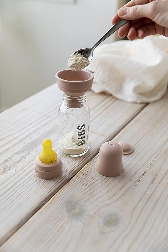 BIBS Baby Glass Bottle Complete Set 225 ml | BPA Free Natural Rubber | Made in Denmark | Blush