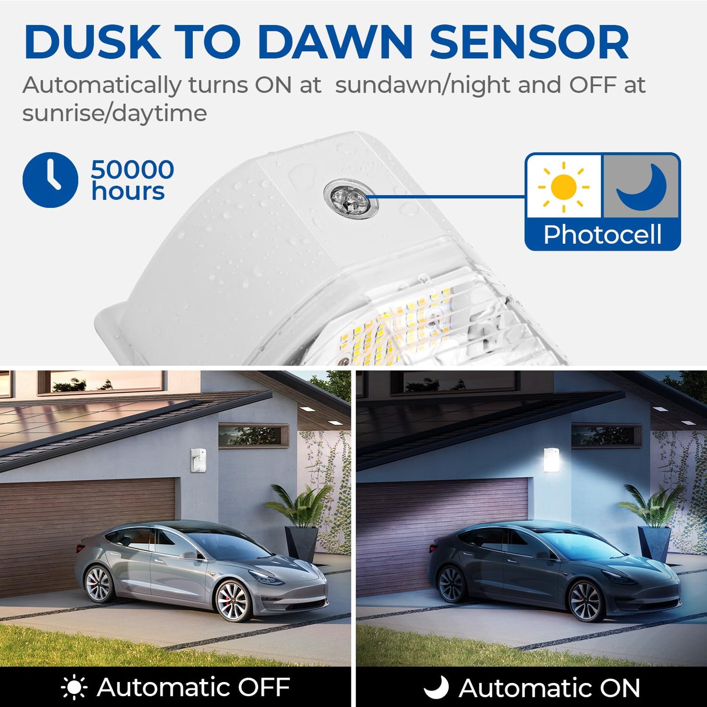 CINOTON LED Wall Pack Light 26W with Dusk to Dawn Sensor, 3CCT, IP65 Waterproof, 2 Pack, White, Model ML-WPA-26W