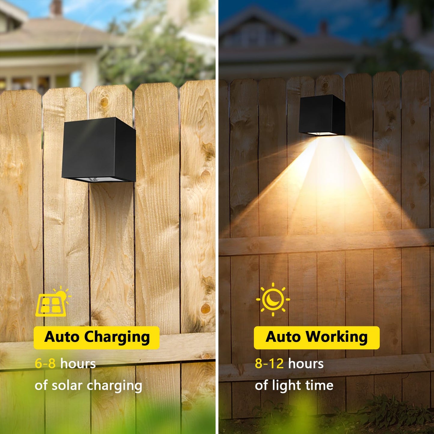 Solar Wall Lights Outdoor Waterproof Dusk To Dawn Solar Fence Light Ip65 Led Square Modern With Warm White & Rgb Modes Lighting For Yard  Patio  Deck  House Numbers 4 Pack