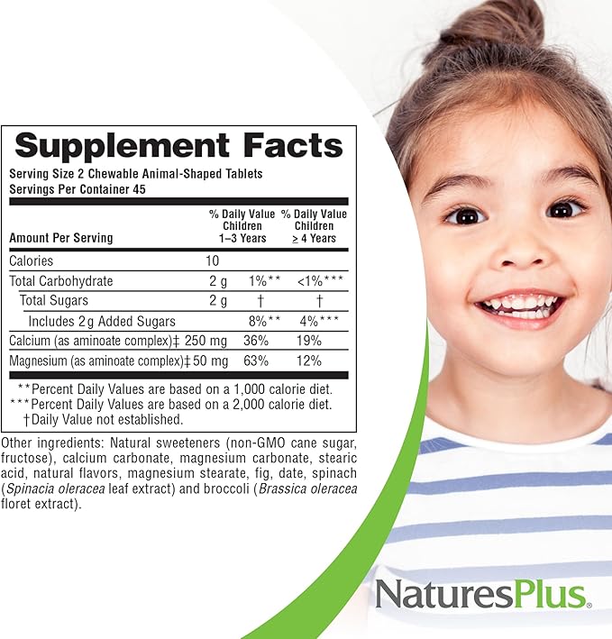 NaturesPlus Animal Parade Calcium, Vanilla Sundae Flavor - 90 Animal-Shaped Chewable Tablets - Promotes Healthy Bones - Vegan, Gluten Free - 90 Total Servings