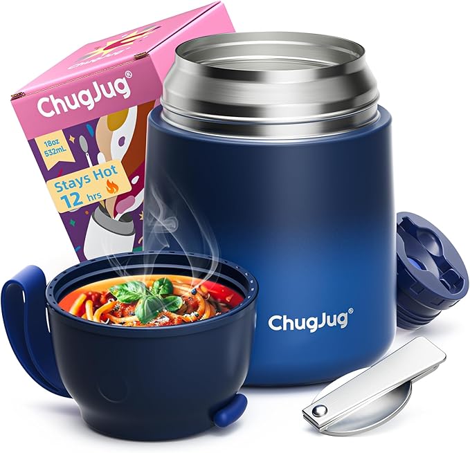 Thermo for Hot Food for Adults Kids |Wide Mouth, 18 oz Insulated Food Container with Spoon, Leakproof Soup Thermo for School Office Travel, Thermal Steel Food Jar Easy to Carry (Dark Blue)