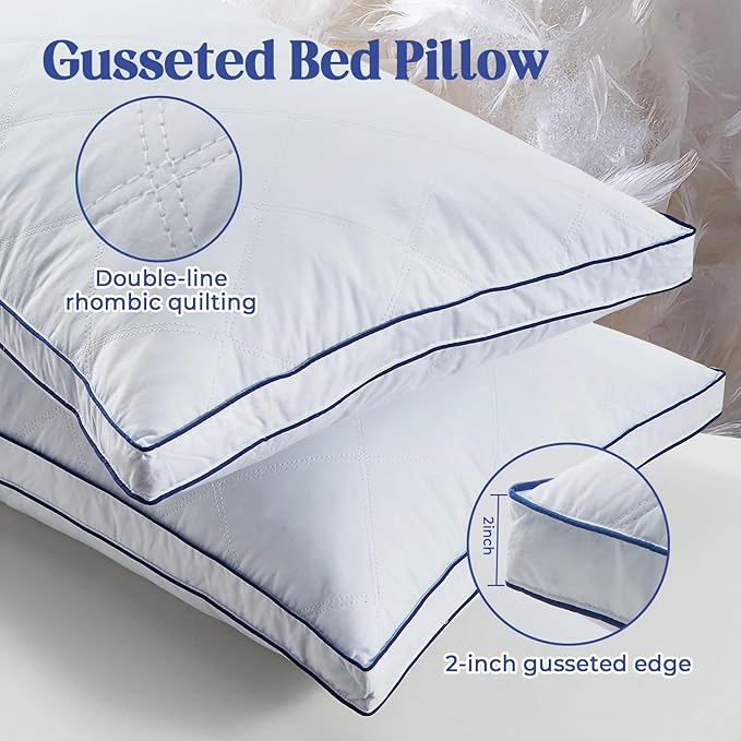 puredown Feather Down Pillows Set of 2, Luxury Goose Feather Pillow for Sleeping, Organic Cotton Cover Hotel Collection Bed Pillows (King)