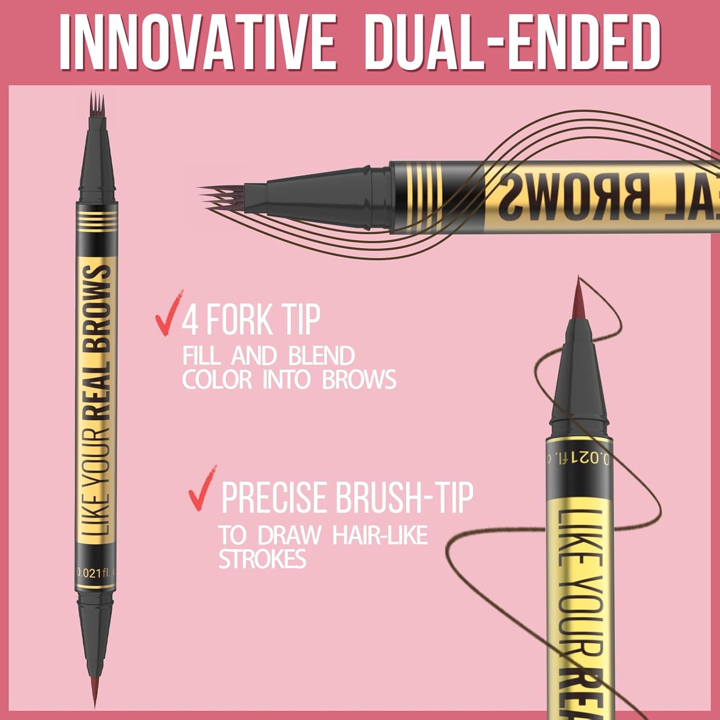 Eyebrow Pen - Microblading eyebrow pencil with Micro-Fork Tip & Precision Tip for Natural Brows, Eyebrow Pencils for Women, Dual-Ended Brow Brush, Waterproof, Black