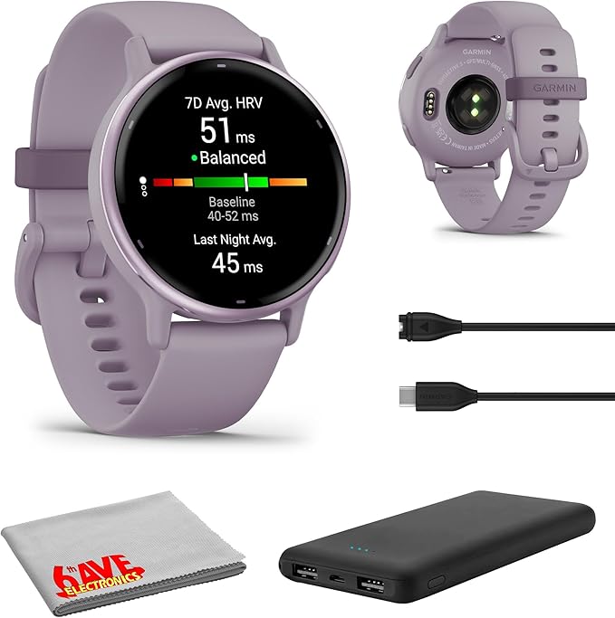 Garmin Vivoactive 5 Fitness Tracker Smart Watch for Men & Women with Metallic Orchid Bezel w/Orchid Case and Silicone Band...