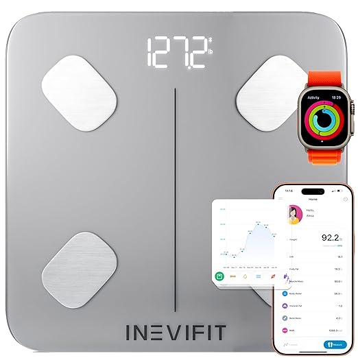 INEVIFIT Smart Body Fat Scale, Highly Accurate Bluetooth Digital Bathroom Body Composition Analyzer, Measures Weight, Body...