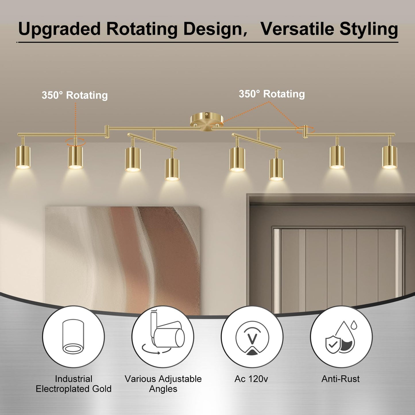 Auquee 8 Light Track Lighting Fixtures Ceiling  Gold Kichen Track Lighting Fixtures  Rotatable Light Heads  Adjustable Modern Led Track Lights For Kitchen/Hallway  No Gu10 Bulb
