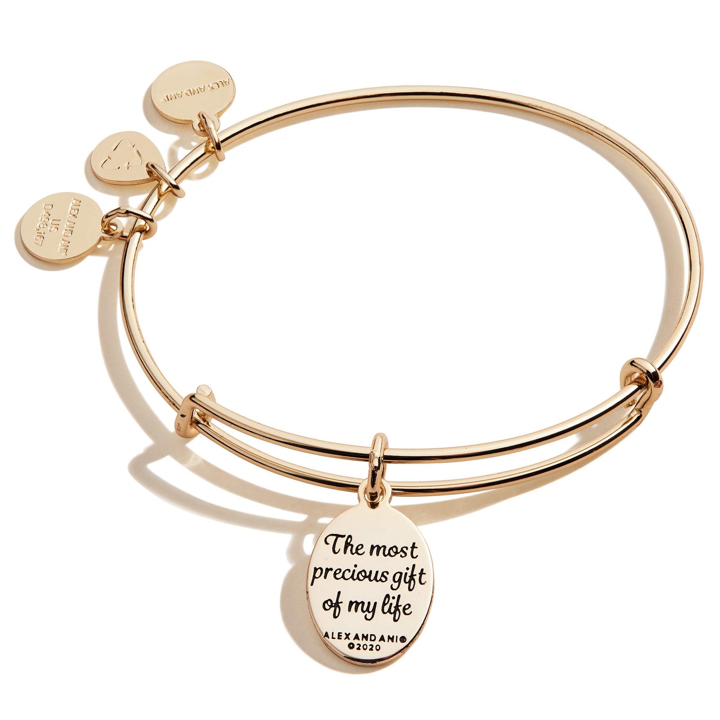 Alex and Ani Because I Love You Daughter Expandable Wire Bangle Bracelet for Women, Most Precious Gift Charm, Shiny Antique Gold