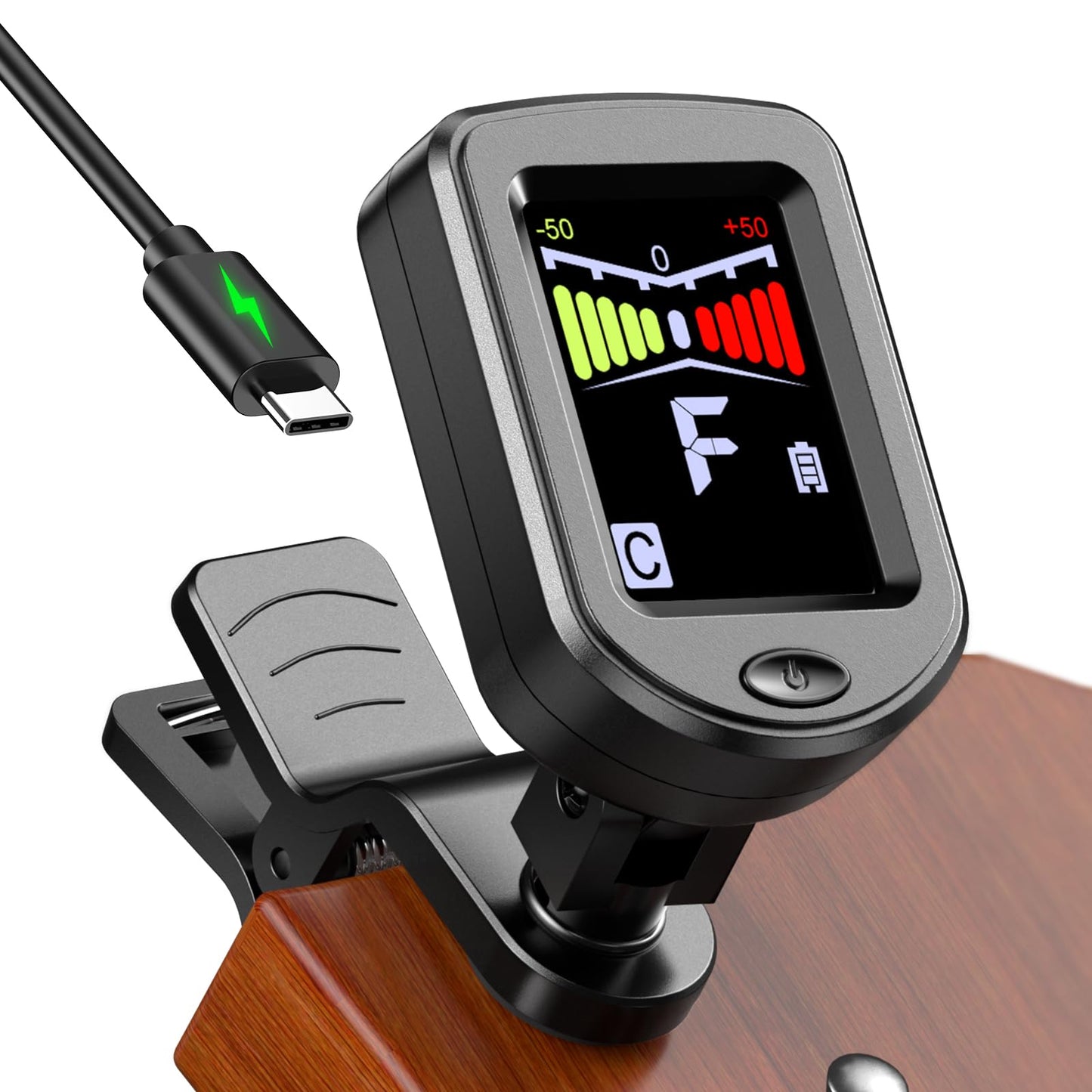New Bee Clip-On Guitar Tuner Rechargeable with Color Screen 360 Rotatable Chromatic Tuner for Guitar, Bass, Ukulele, Violin (Bla