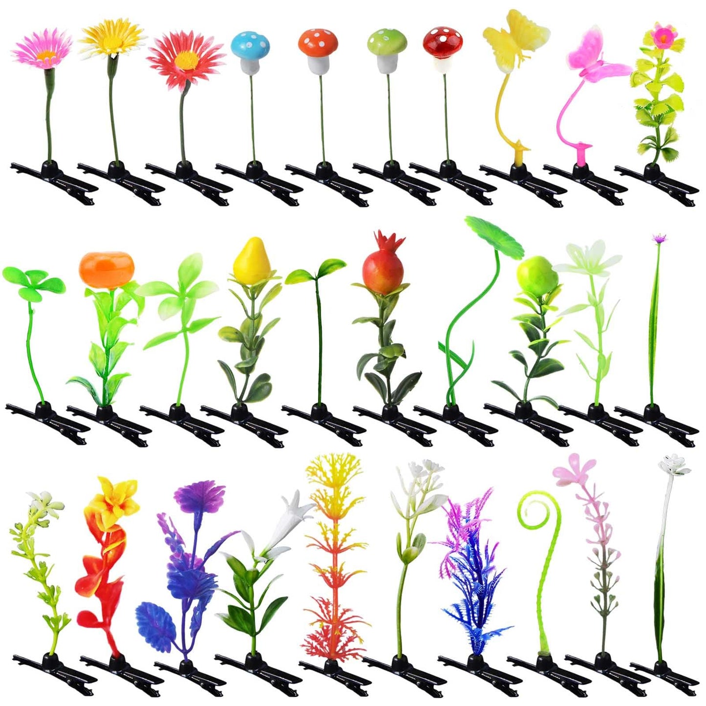 30 Pcs Bean Sprout Hair Clips, Tianhoudeger Mixed Style Plant Hairpins Hair Clip Little Grass Barrette Flower Mushroom Butterfly