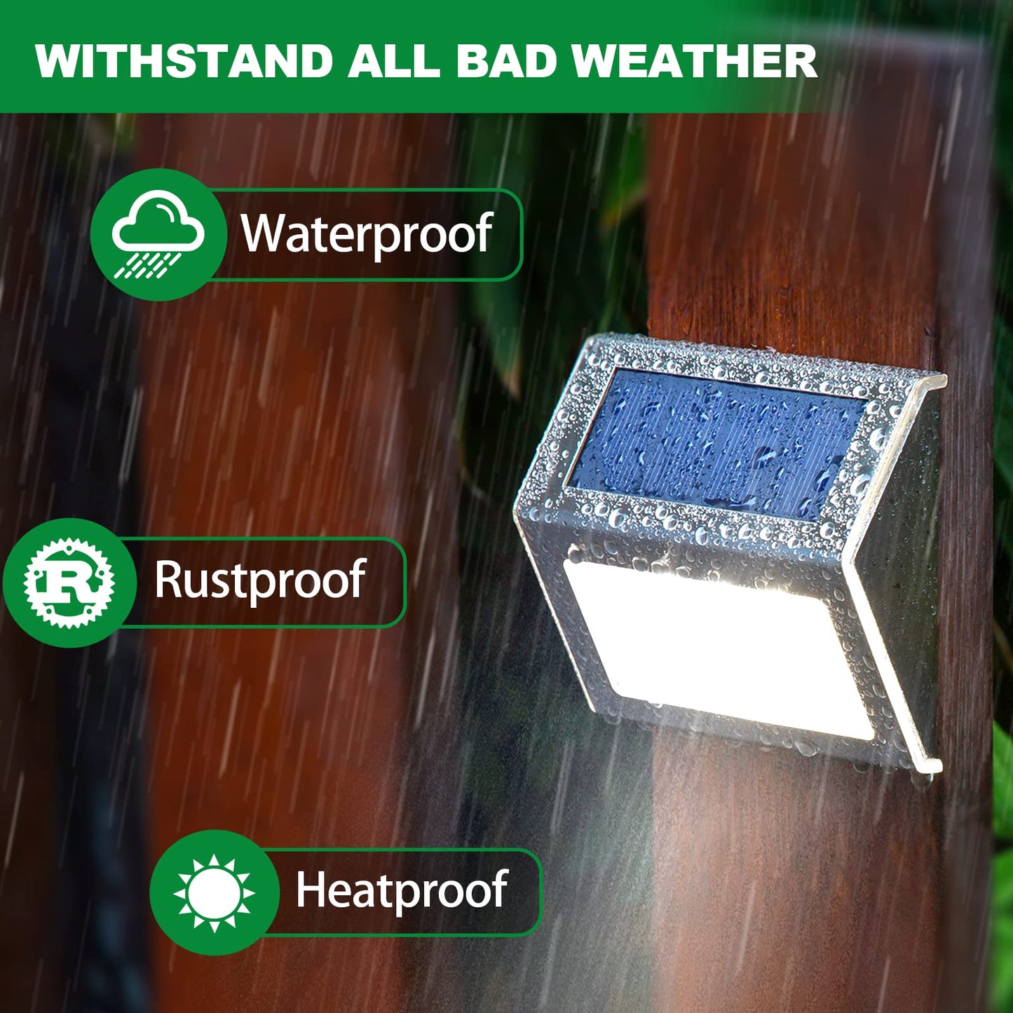 Jsot Outdoor Fence Lights - 12 Pack Solar Powered Stainless Steel Deck Lights, Waterproof Cool White For Garden Pathway
