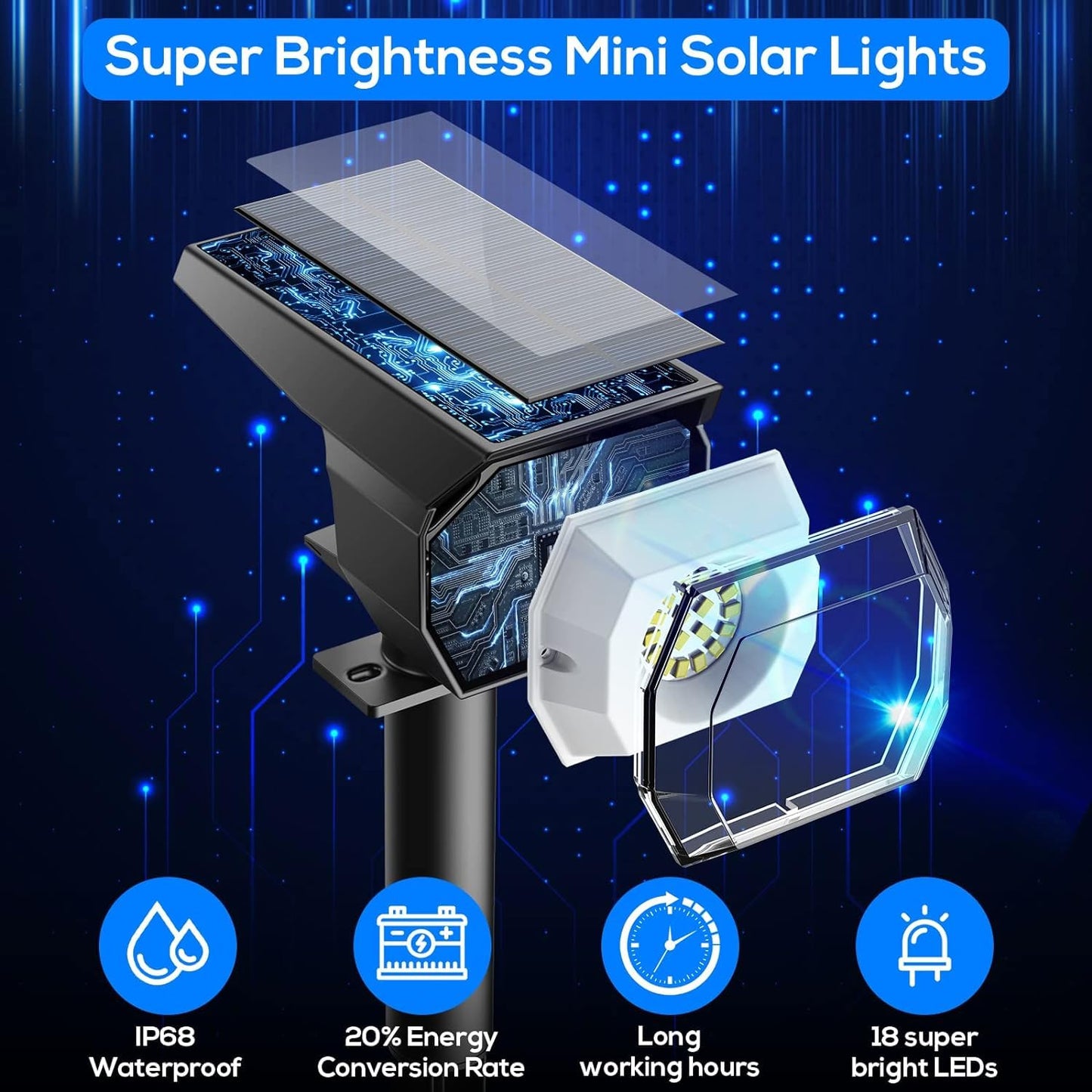 EIUIO Solar Spot Lights Outdoor, Warm White, 8-inch, Waterproof, 3 Lighting Modes, Model CDD-4