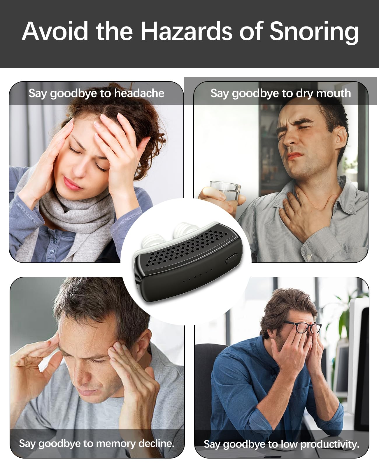 Anti Snoring Devices, Electric Snoring Solution with Adjustable Security Strap, Adjustable 6-Speed, Universal Fit for All Nose Shapes, Portable Sleep Apnea Devices for Men & Women (Charcoal Black)