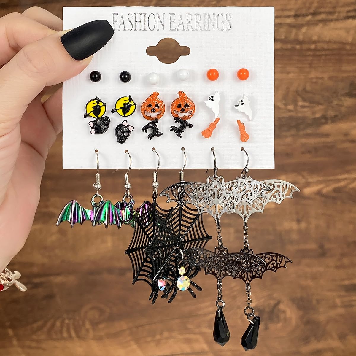 CONGYING 41 PCS GothicJewelry Set with Halloween 3 PCS Necklace, 9 PCS Bracelet, 12 PCS Earring, 16 Pcs Knuckle Rings Halloween Jewelry Set for Women (W1060)