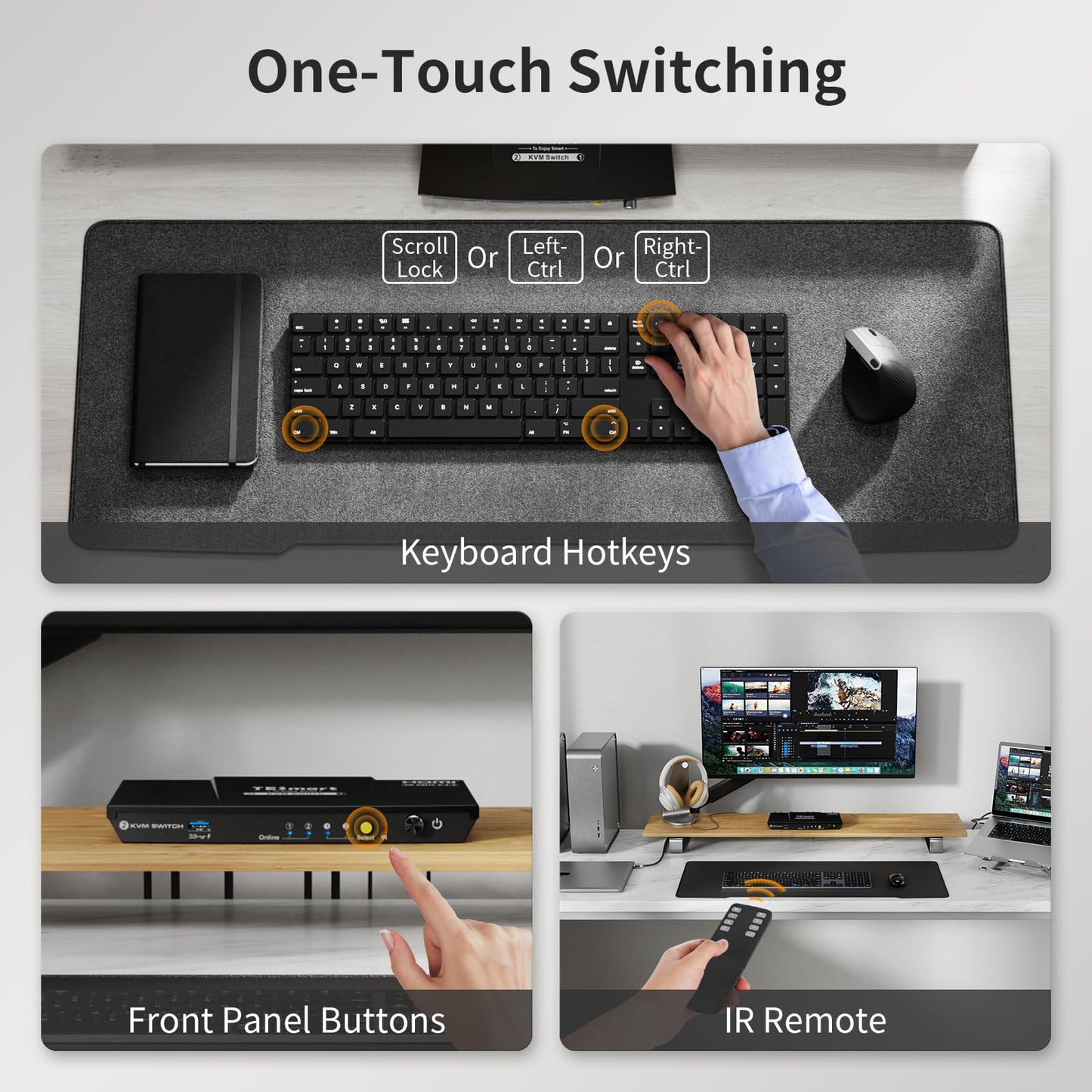 TESmart USB 3.0 HDMI KVM Switch 1 Monitor 2 Computers 4K@60Hz, L/R Audio & Microphone, 2 Port EDID Emulators, Hotkey Switching, Button Switching with Remote Switch and All Input Cables