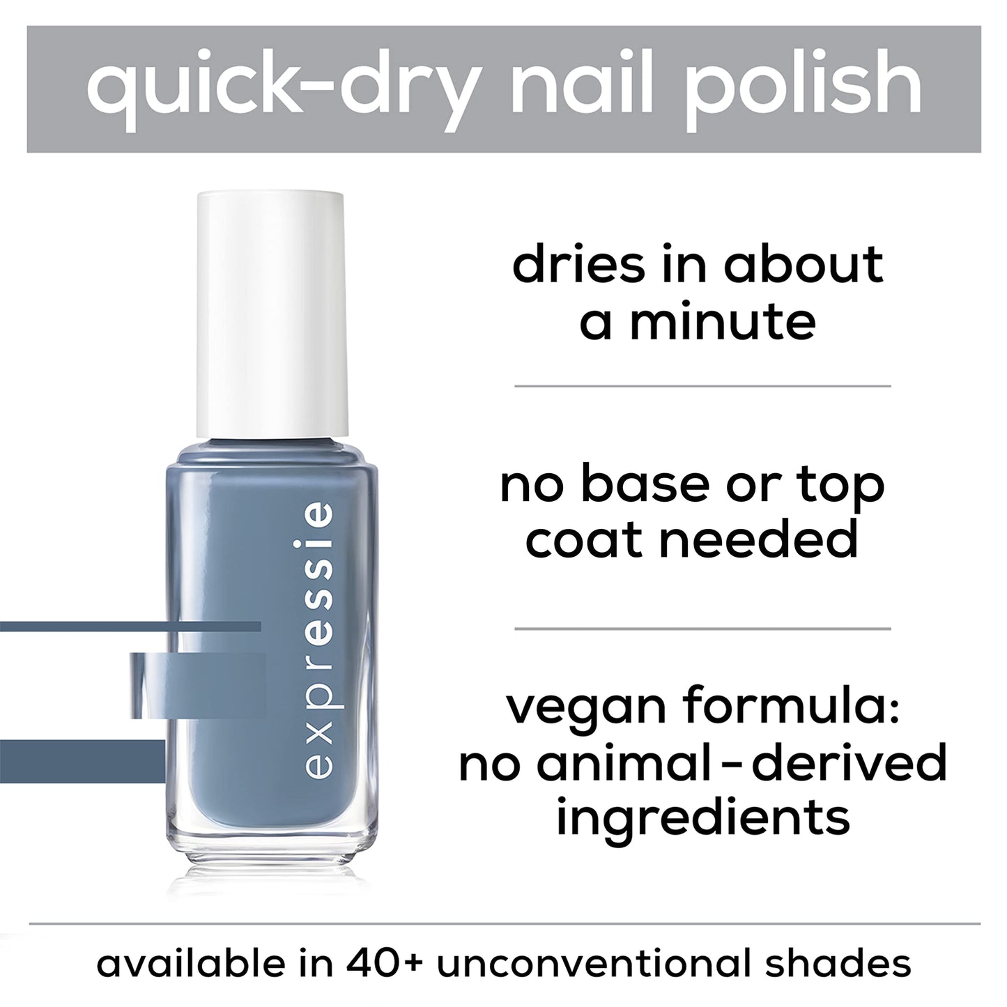essie expressie Quick-Dry Nail Polish, 8-Free Vegan, Sk8 with Destiny, Soft Grey, Just for Kicks, 0.33 Ounce