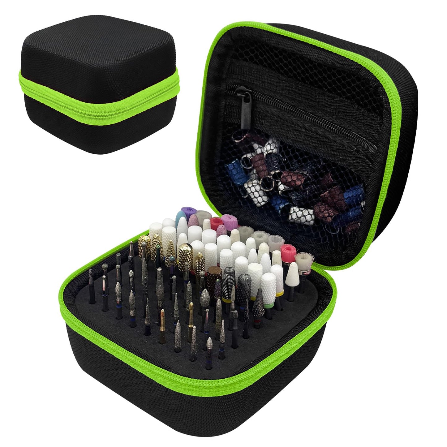 Thowapou 81 Holes Nail Drill Bit Holder, Nail Bits Display Organizer Container, Waterproof Portable Organizer Bag, Efile Nail Bi