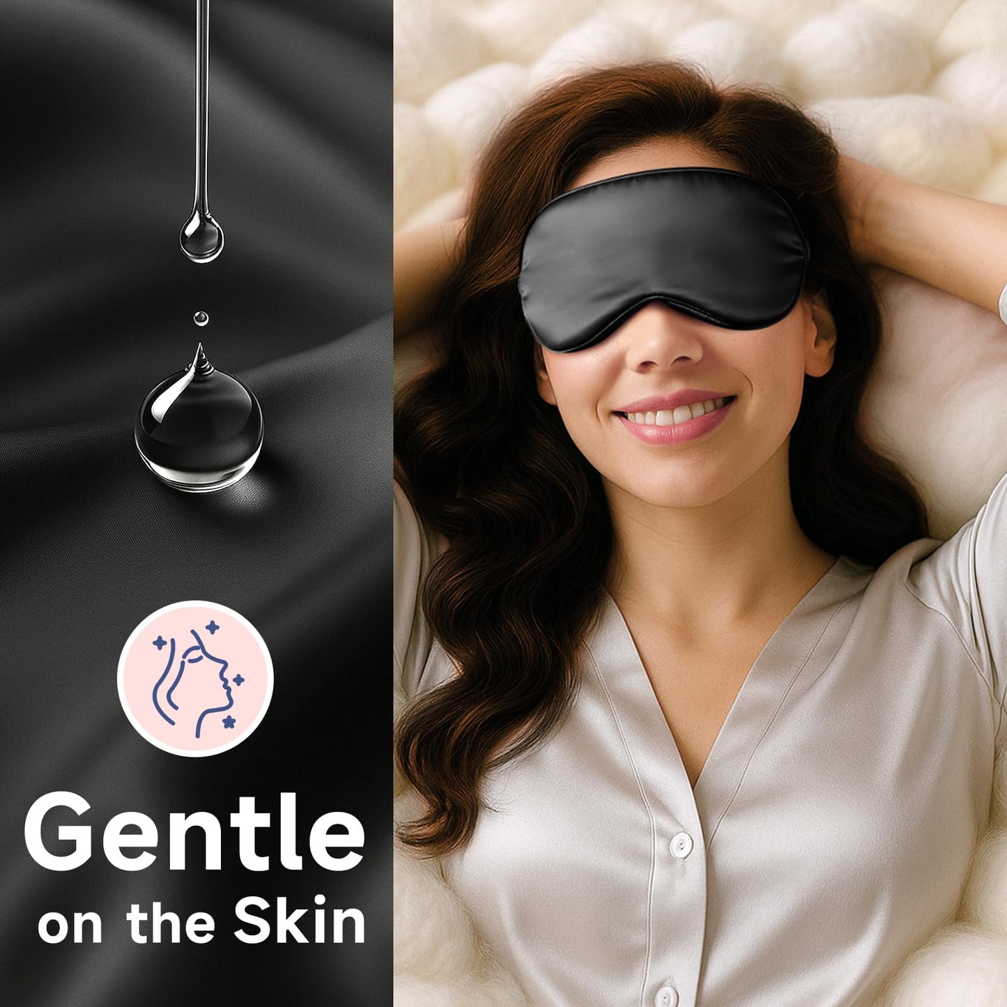 Umisleep Sleep Mask for 100% Pure Mulberry Silk, 22 Momme 6A Soft Eye Masks for Sleep, Adjustable Sleep Masks for Women Men, Light Blocking Sleeping Mask, Silk Eye Mask for Sleeping, Blindfold, Black