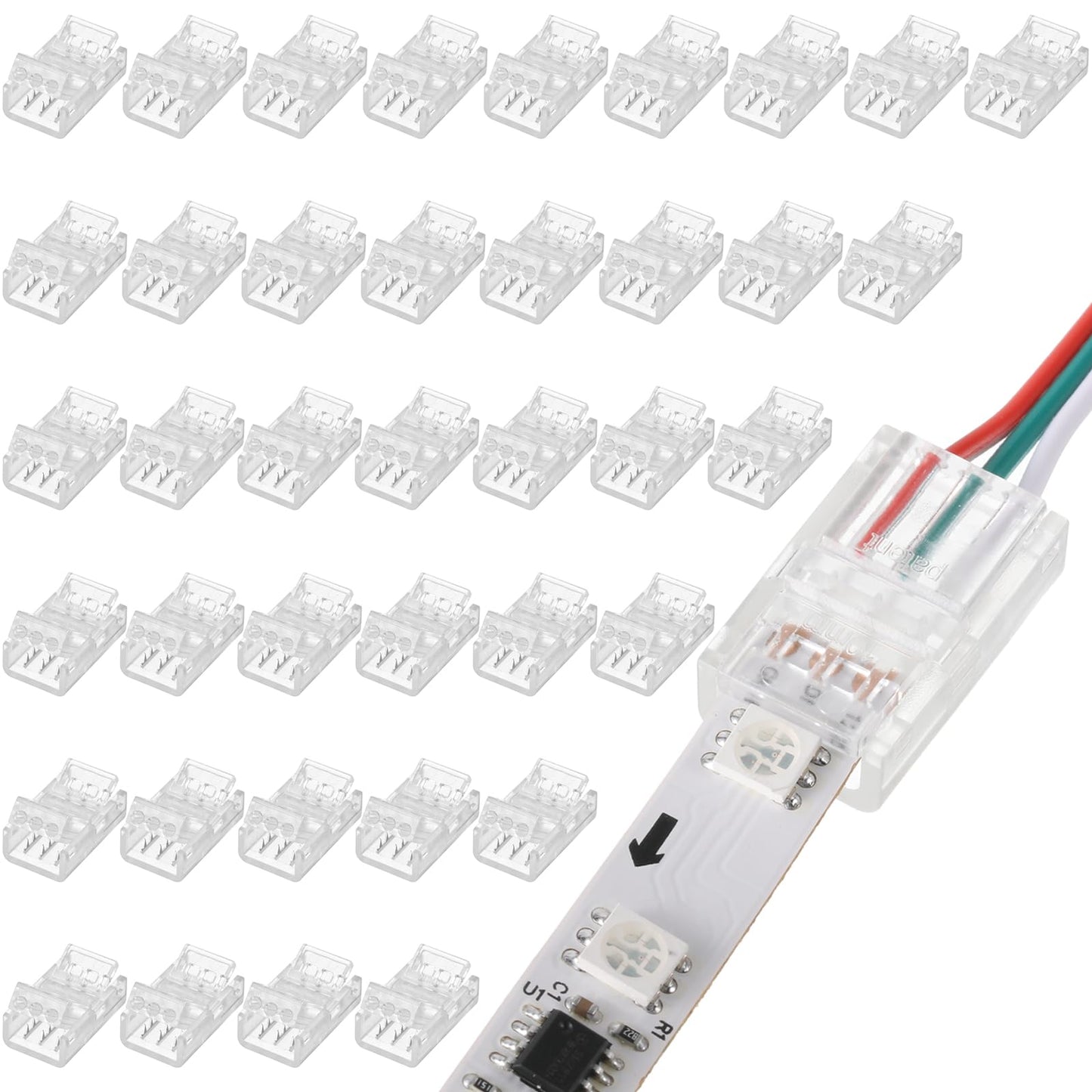 Flutesan 20 Pcs 3 Pin 8 Mm Solderless Led Light Strip Connectors Clear Track Lighting Connectors For 5050 Rgb Strip Light