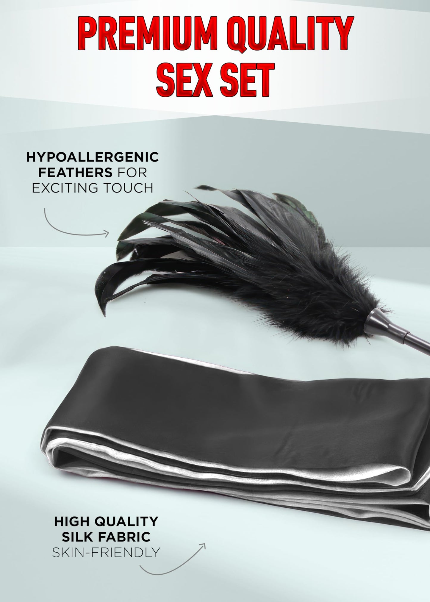 Feather Tickler Crop Satin Blindfold Mask French Tickler Whip Feather Tickle Teaser Stick Kit
