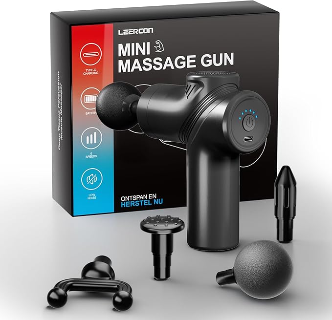 LEERCON Massage Gun Deep Tissue Electric Massagers Mini Massage Gun Travel with 4 Massage Heads Muscle Percussion Massager...