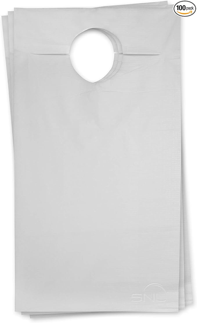 SNL Quality Disposable Adult Poly-Lined Bibs - 16" X 28" - Overhead (Pack of 100)