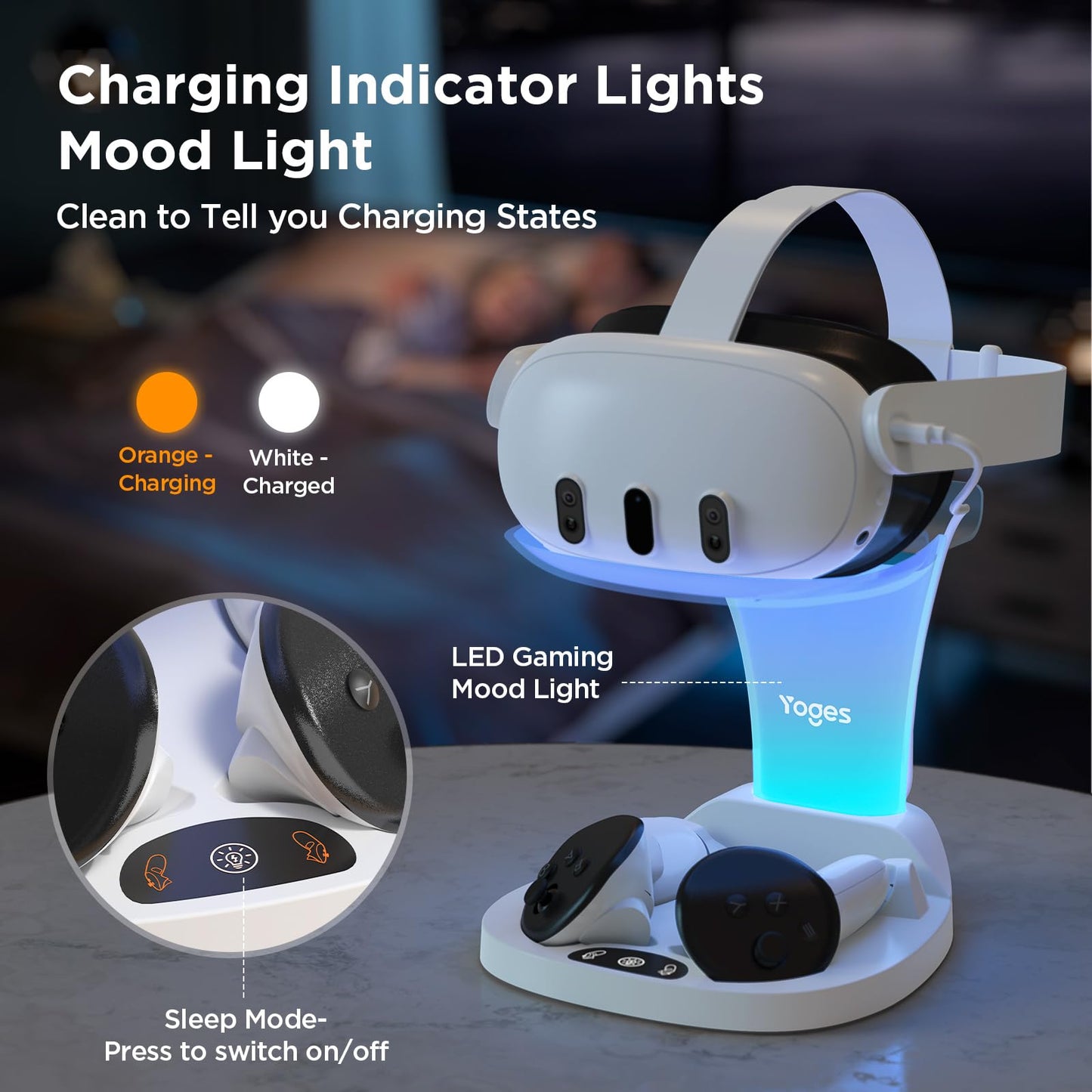 YOGES Charging Dock for Meta Quest 3S, Quest 3 Fast Charging Station with 2 Rechargeable Batteries kit, VR Heatset Charging Stand Dock for Oculus Quest 3/ Quest 3S Accessories, Support Elite Strap