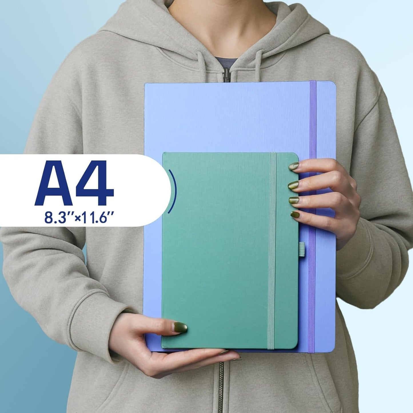 A4 Lined Journal Notebook, 8mm Ruled Notepad, Journaling for Writing, Work, School, Travel and Note Taking, Hardcover 160 Pages (80 Sheets) 8.27 x 11.6 inches (Blue)