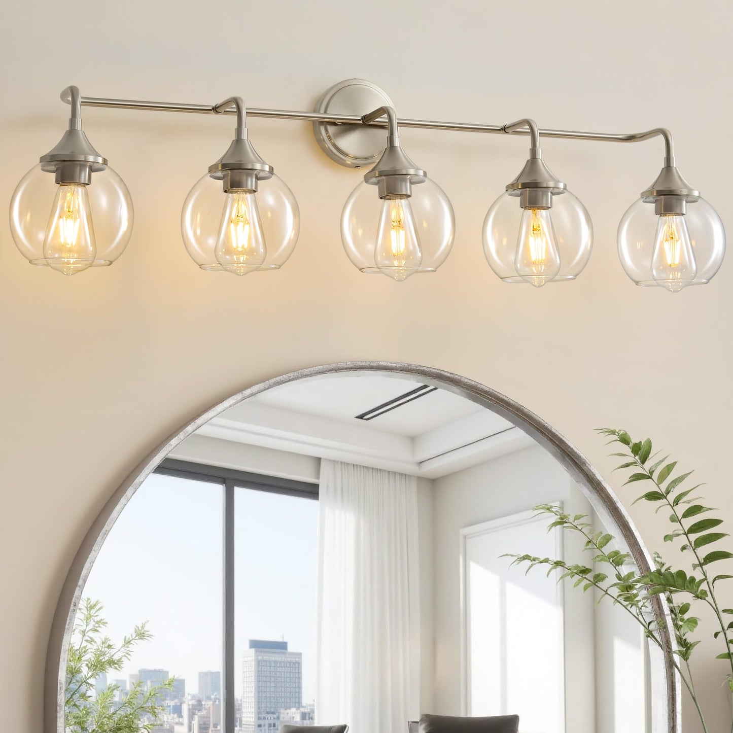 Gednbo Bathroom Vanity Lights With Clear Glass Shade  E26 Base  Vanity Lighting Fixtures Over Mirror  39 Inch Vanity Lights For Bathroom (Exclude E26 Bulb) (Brushed Nickel  5-Lights)