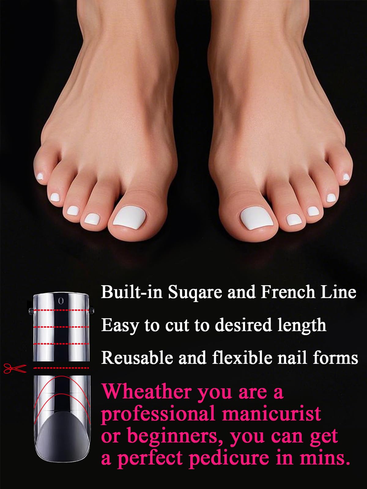 Poly Gel Toe Nail Form Kit - 120 Pcs Reusable Dual Toe Molds for Acrylic Extensions and Pedicure | Full Cover Nail Tips with Dua