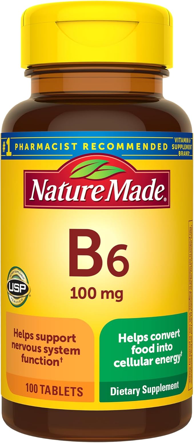 Nature Made Vitamin B6 100 mg, B6 Vitamins for Energy Metabolism Support, 100 Tablets, 100 Day Supply