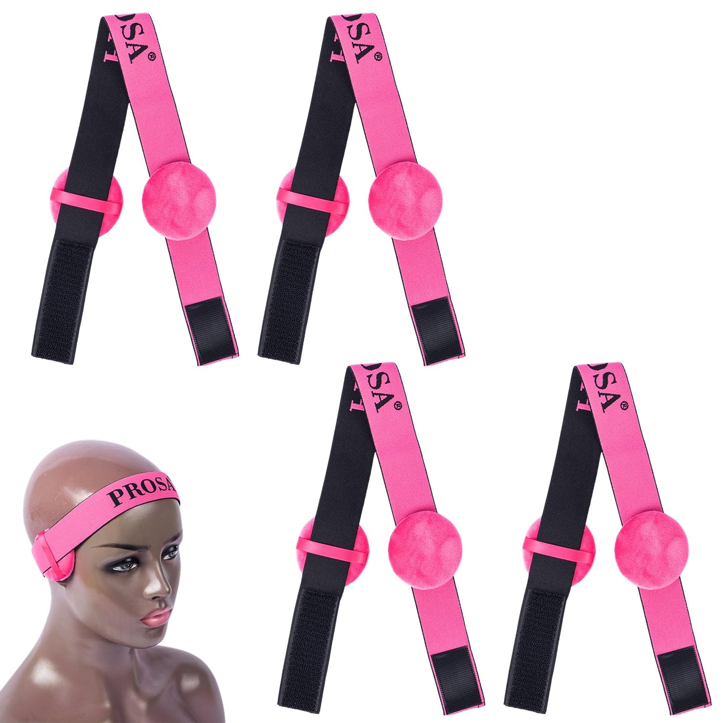 Wig Band for Lace Front with Ear Covers, 4 Pack Elastic Bands, Two-Sided Design Wig Grip Band for Women Hair, Fashion Hair Acces
