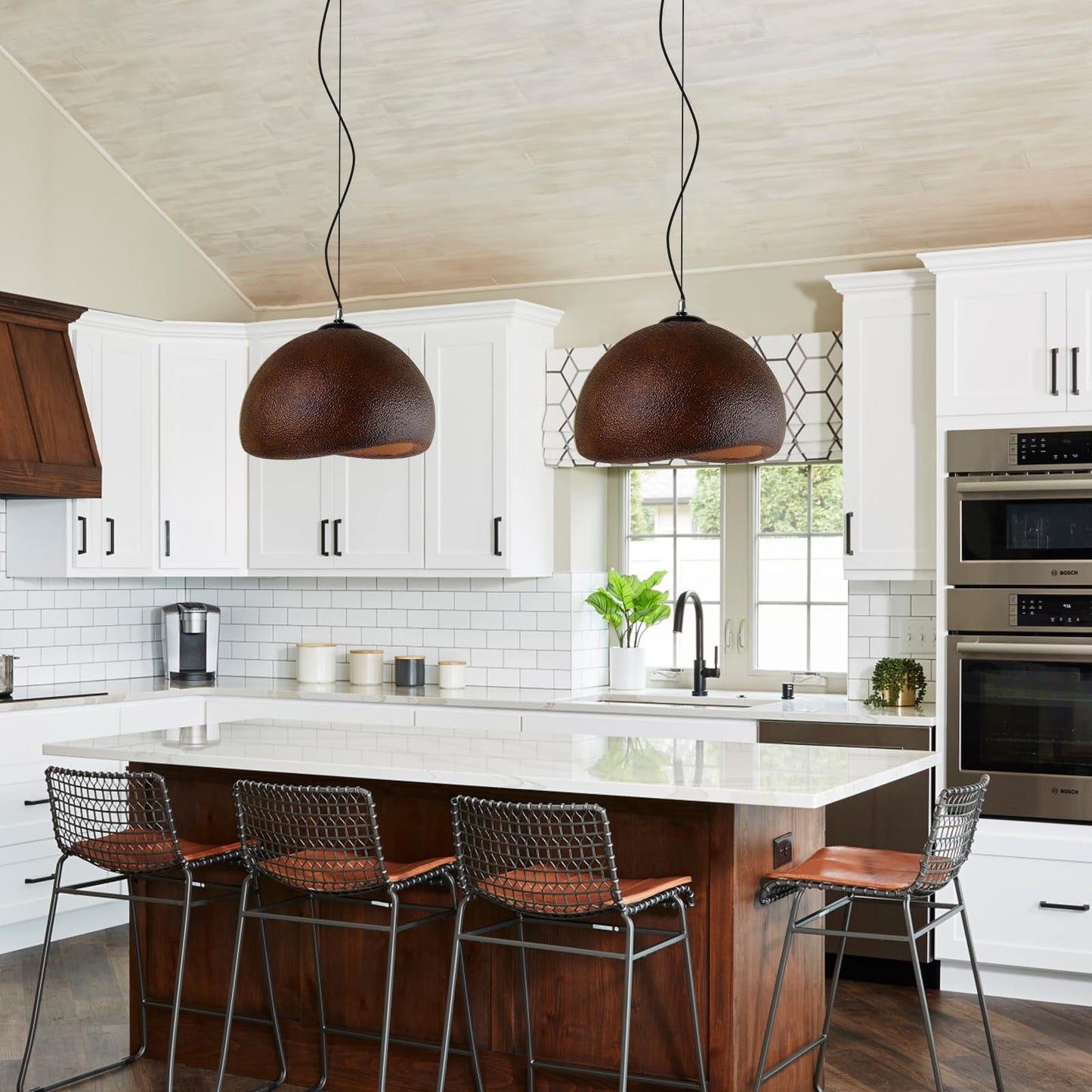 Jaymp 50Cm Wabi Sabi Pendant Light For Dining Room Kitchen Island Farmhouse Hanging Lamp E26 Base Japanese Style Bird Nest Shape Lighting Fixture (Dark Brown B Shape  50Cm/19.7In)