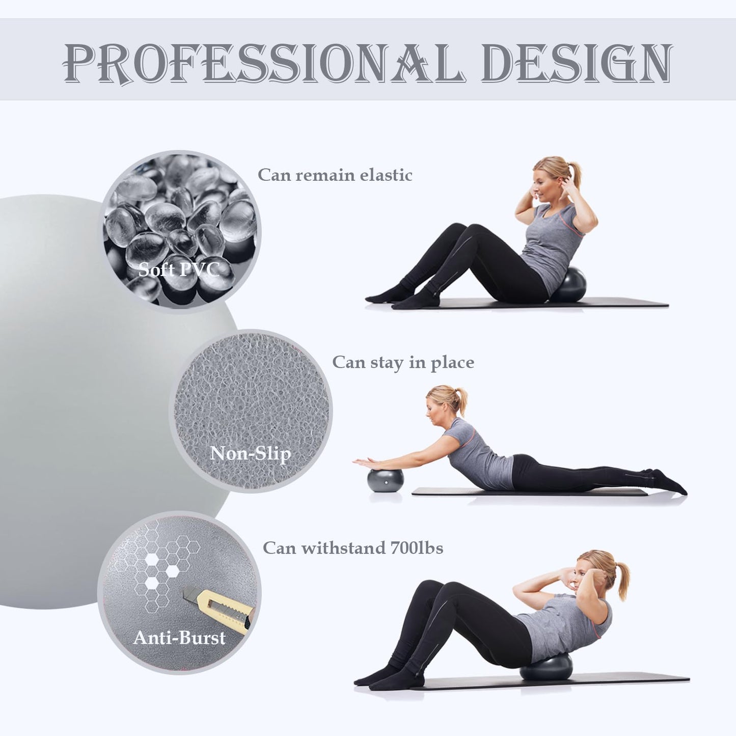 Soft Pilates Ball 9 Inch, Ideal Small Exercise Ball Between Knee Squeeze for Physical Therapy Yoga Core Medicine Abs Pt Bouncy, Mini Rubber Fitball Barre Workout Equipment for Women Men Kid Toddler