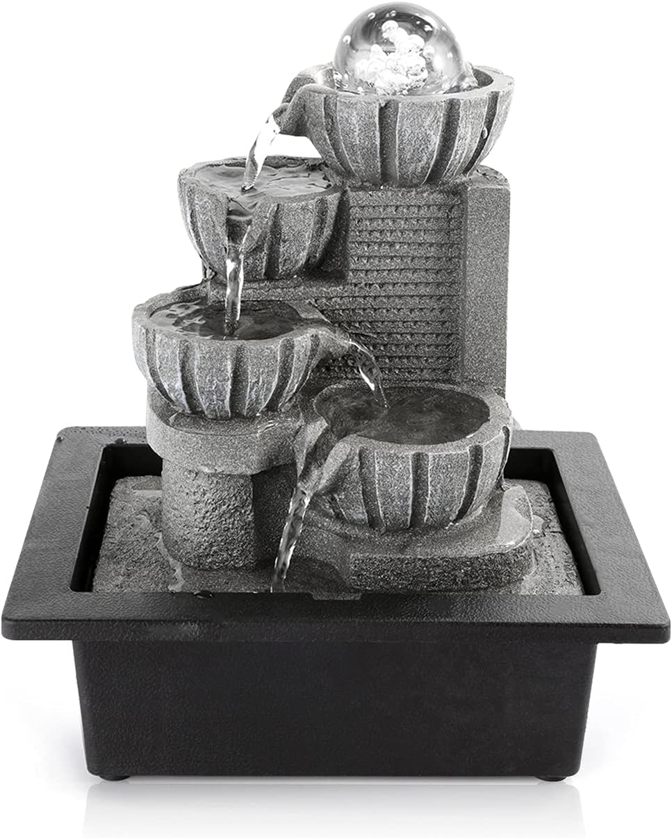 Dyna-Living Water Fountains Indoor Tabletop Water Fountain with LED Rolling Ball Feng Shui Waterfall Fountain for Modern Home Decor Office Living Room Decoration