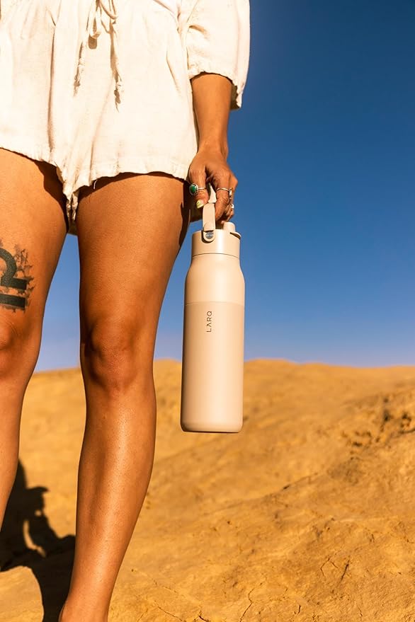 LARQ Bottle Swig Top 23oz - Insulated Stainless Steel Water Bottle With Built-In Silicone Handle | Thermos, BPA Free | Reusable Water Bottle for Sports, Gym, and Travel, Mojave Dune