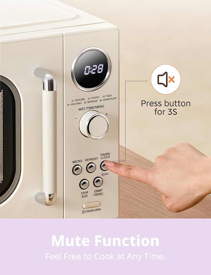 COMFEE' Retro Microwave Oven, Small Microwave with 6 Auto Menus, 0.9 cu.ft Countertop Compact Microwave with Multi-stage Cooking, Mute Function, LED digital, Apricot/900W, CMO-MMP02AA(AT)