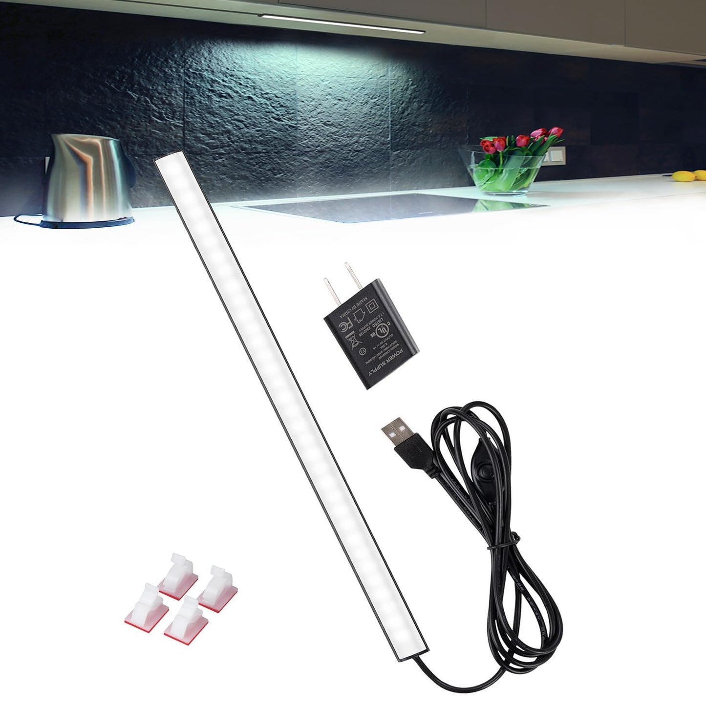 Jusjubr Black Under Cabinet Lighting Plug In  Under Counter Lights  12 Inch Dimmable Led Light Bar  Under Cabinet Lights For Sink  Counter  Desk  Cold White 6000K