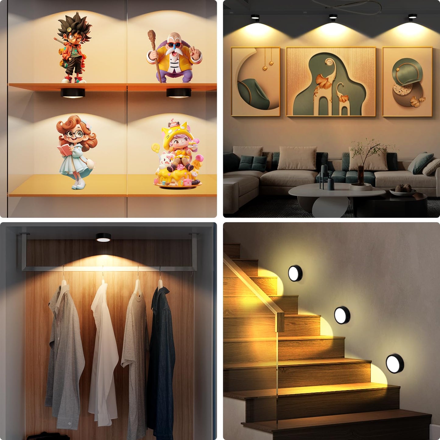 Narotood 6 Pack Picture Lights for Wall, Rechargeable Battery Operated Wall Lights, Picture Frame Lights with 3 Lighting Modes, Wireless Magnetic Painting Light with Remote Control Timer, (Black)