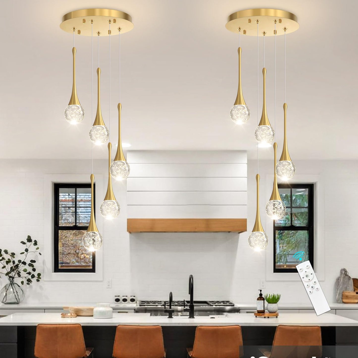 Cenzoz 5-Lights Modern Pendant Lights For Kitchen Island Led Dimmable Chandelier Crystal Glam Ceiling Pendant Lighting For Dining Room Hallway Bedroom Lamp Antique Gold
