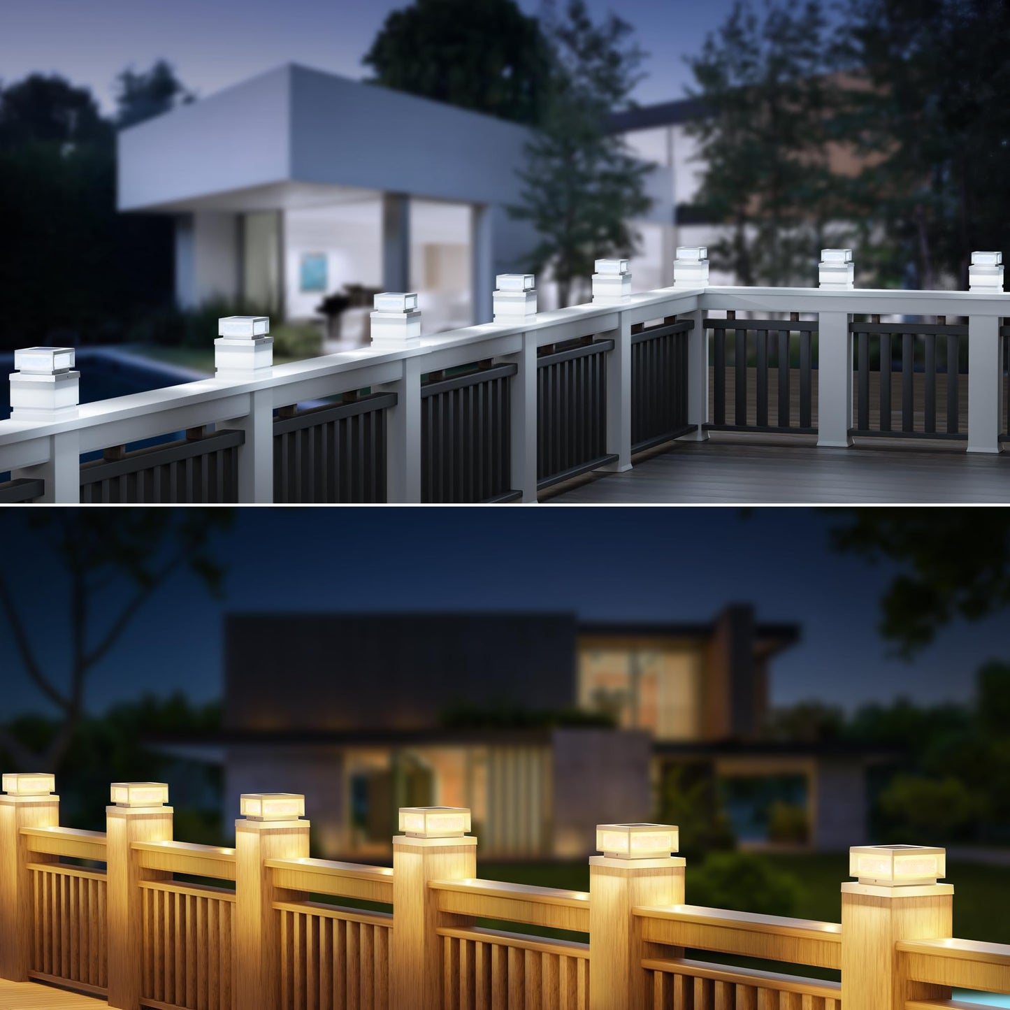 Mlambert 12 Pack Solar Post Cap Lights Outdoor  Waterproof Deck Fence Post Light For 4X4 Wood/Vinyl Posts  6X6 Wooden Posts  Cool/Warm Lighting  White