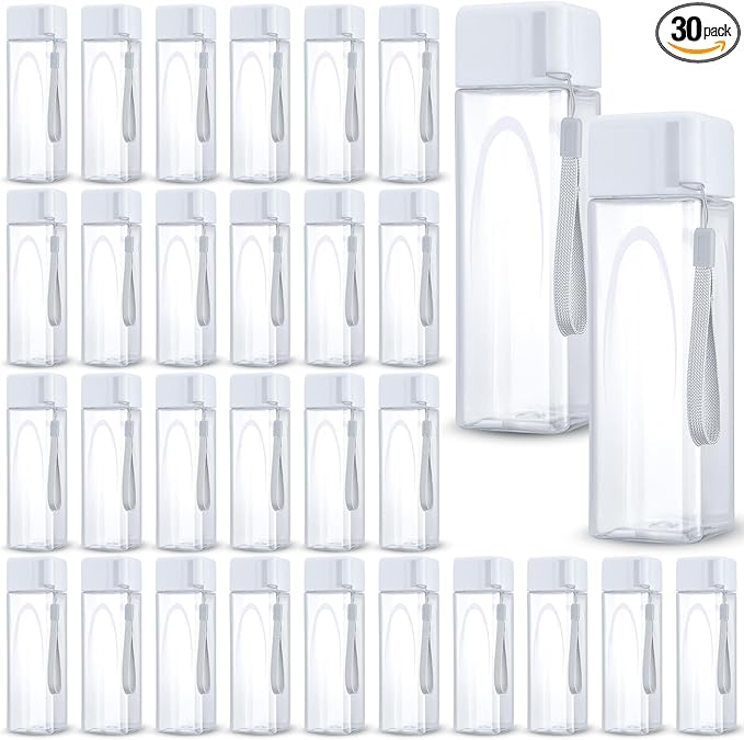Mifoci 30 Pcs Water Bottle Bulk 17 oz Plastic Sports Water Bottles for Adults Reusable Leak Proof Portable Drink Bottles Large for Travel Camping Fitness Office(White)