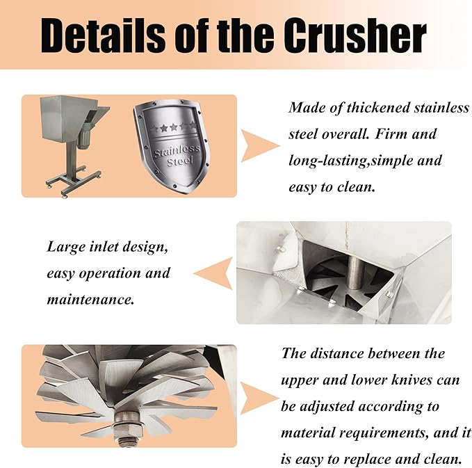 Fruit and Vegetable Crushing Machine Vertical Stainless Steel Food Processor Chopper Fruit Crusher Shredder Electric Garlic Potato Mashing Equipment for Purees Dips and Sauces 220V No Plug