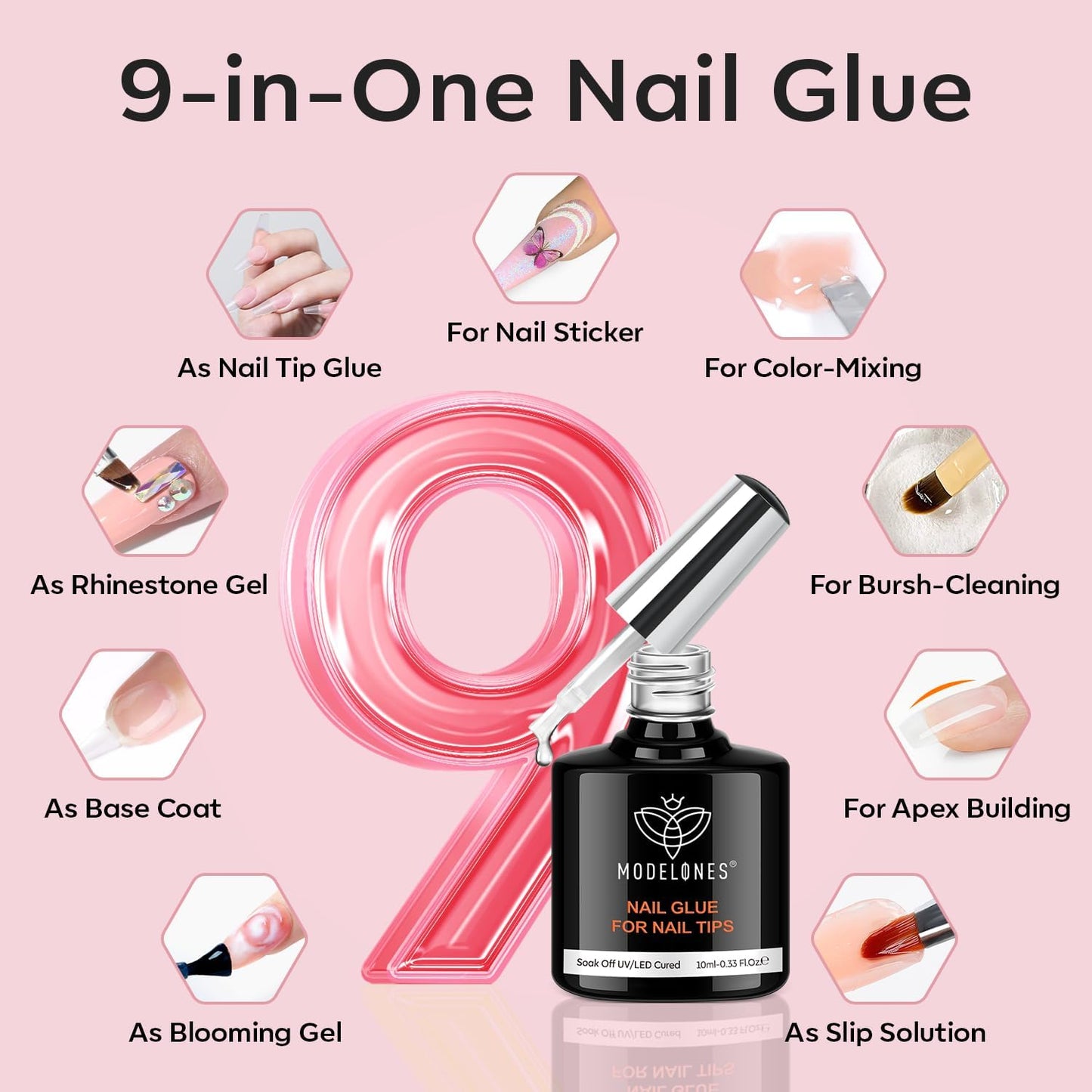 modelones Gel Nail Kit, Long Coffin Gel Nail Tips, 9-in-One Nail Glue & Portable U V Nail Lamp, 216Pcs 12Sizes Acrylic False Nai