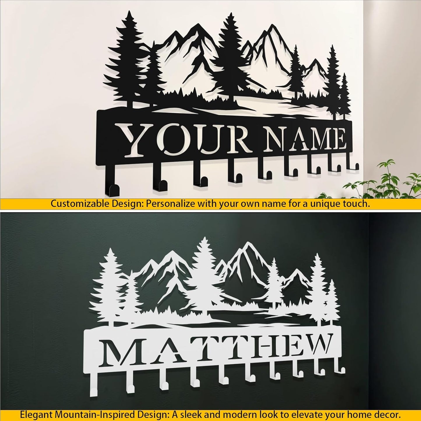 Custom Metal Key Rack Hooks, Personalized Key Holder for Wall, The Great Forest, Mountain Theme Wall Decoration Hooks, Key Hanger Organizer for Living Room, Entryway, Bathroom, Kitchen Decor
