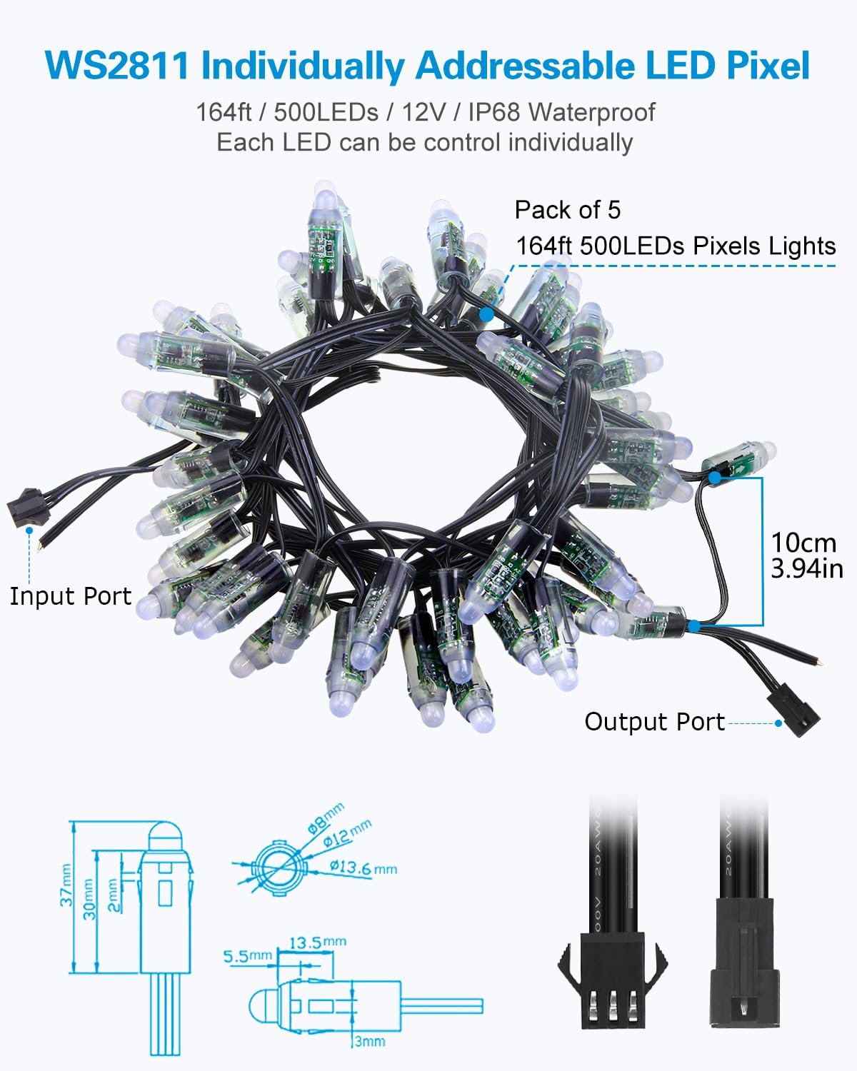 Alitove Ws2811 Rgb Led Pixel Lights 12Mm Round Module 500Pcs Dc 12V Ip68 Waterproof