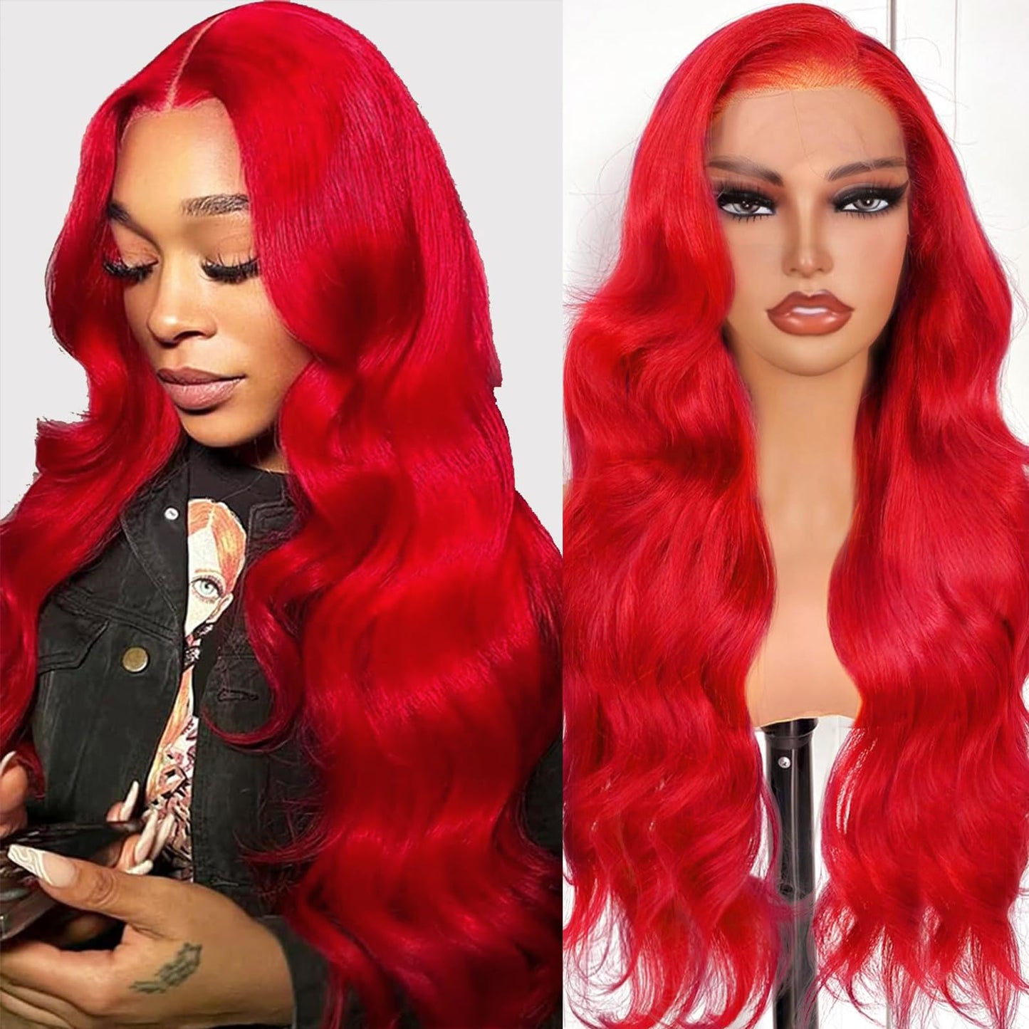 Shciyair 24 Inch Red Lace Front Wigs Human Hair 200 Density Red Human Hair Wig 13x4 Body Wave HD Lace Front Wigs Human Hair Pre