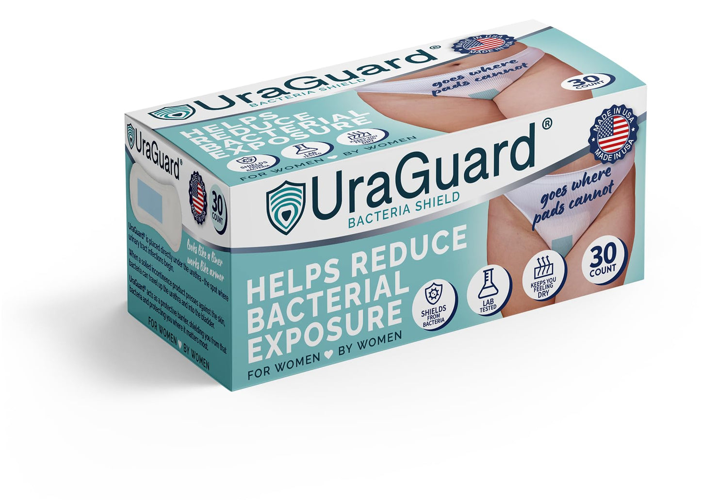 UraGuard Bacteria Shield for Women, Protective Urethral Barrier for Dryness and Comfort, Ultra-Thin Shield for Use with Disposable Underwear and Briefs, Pack of 30 (Packaging May Vary)