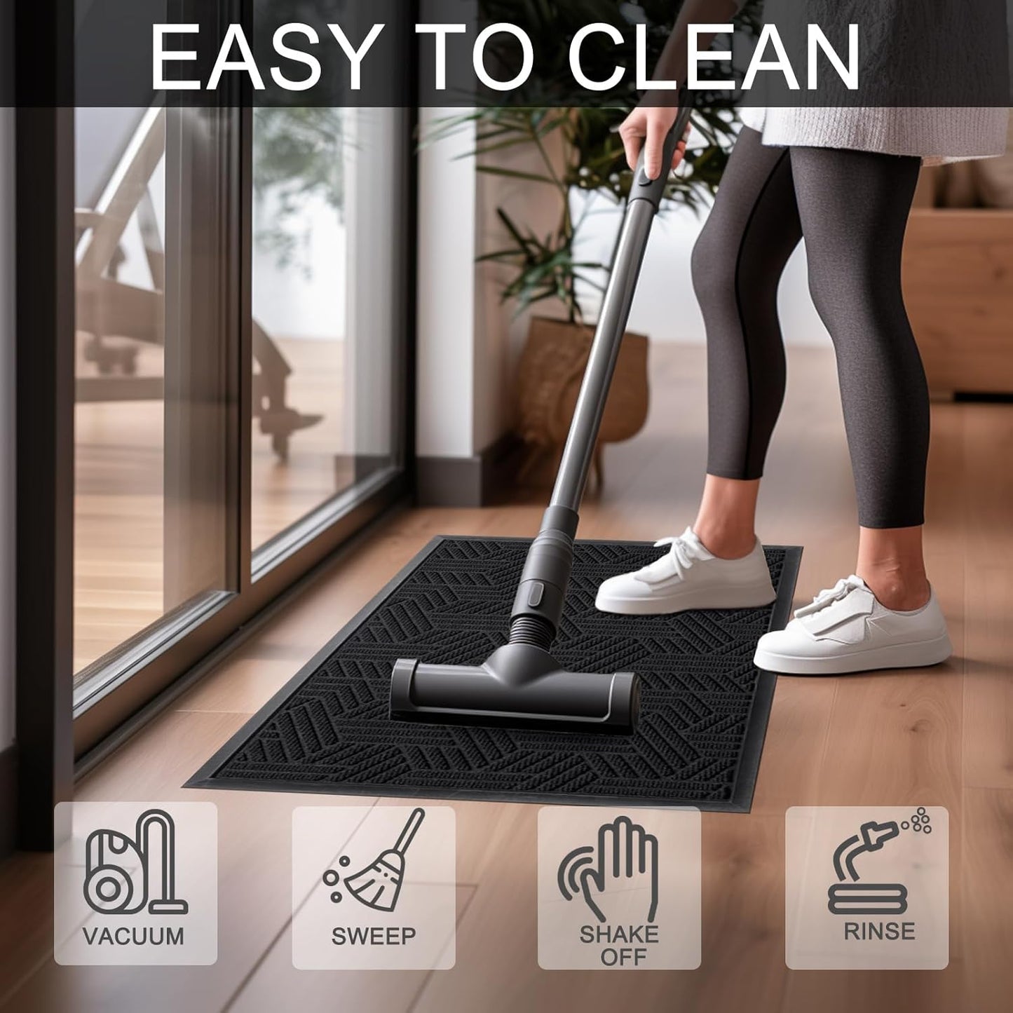 Front Door Mat 29.5"x17" Indoors Outdoors Welcome Mats, Waterproof Non-Slip Rubber Backing Heavy Duty Doormat Outside Entrance, Low Profile Entryway Rugs Floor Mat for Patio, Pattern B Black