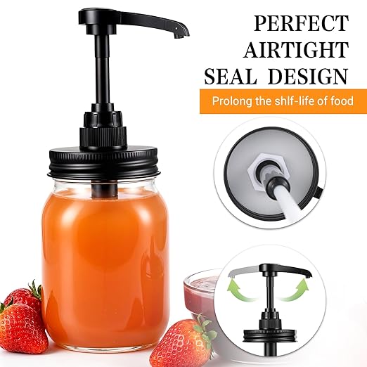 10PCS mason jar pump dispenser lid coffee syrup pumps for plastic mason jars syrup dispenser for coffee bar glass Seal Leak-Proof maple syrups dispensers for Honey, Ketchup,Liquid Condiment
