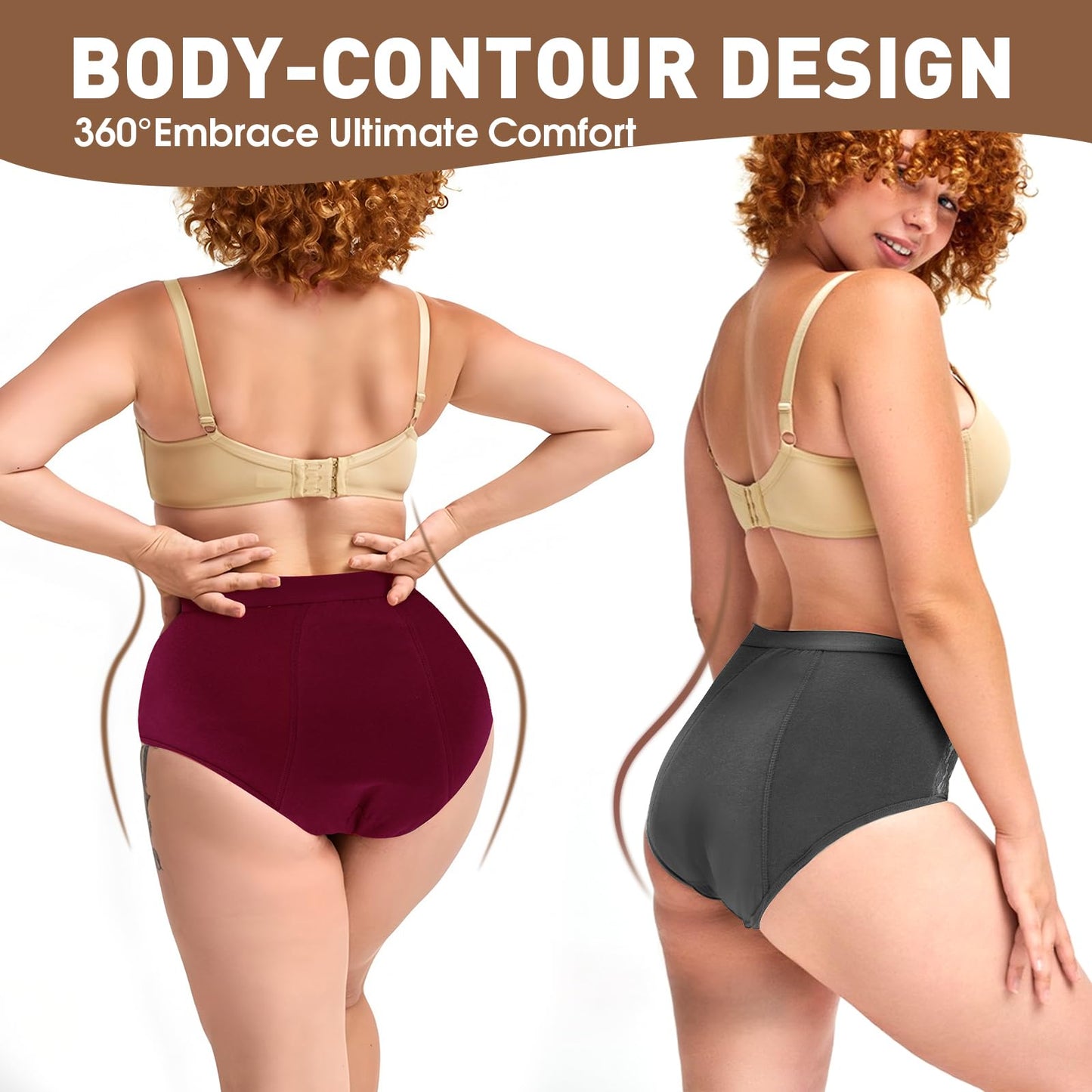 TUXIYA Incontinence Underwear for Women, Leak Proof Underwear for Women Washable & Reusable for Leakage Protective Panties(M, Pack of 6)